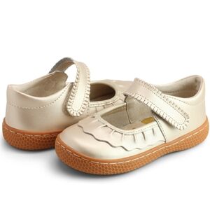 Livie & Luca Girls Ruche Classic Mary Jane Champagne Gold Leather Shoes Size 12